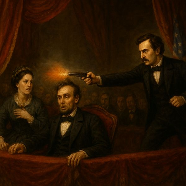 AI generated image of Painting depicting the assassination of Abraham Lincoln at Ford’s Theatre in 1865, showing the tragic moment when he was shot by an assailant during a performance