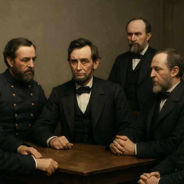 AI generated image President Abraham Lincoln consulting with his generals and cabinet members during the Civil War to make key leadership decisions