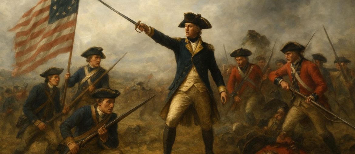American Revolution – A Complete Historical Overview AI generated image of American soldiers leading the charge during the American Revolution battle for independence