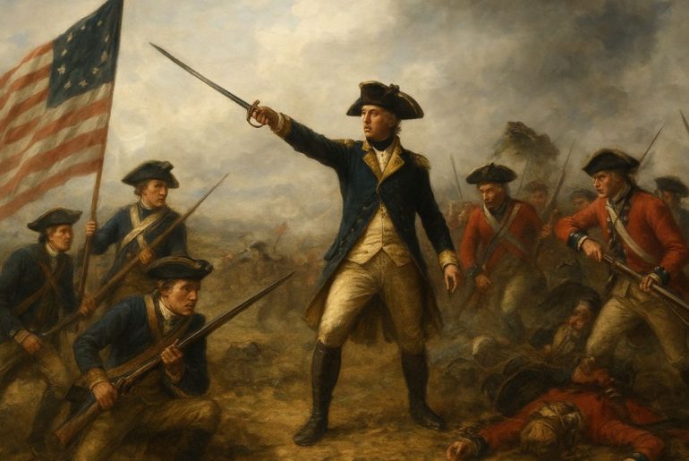 American Revolution – A Complete Historical Overview AI generated image of American soldiers leading the charge during the American Revolution battle for independence