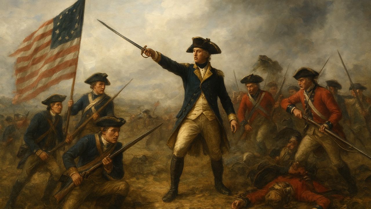 American Revolution – A Complete Historical Overview AI generated image of American soldiers leading the charge during the American Revolution battle for independence