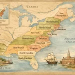 Map showing the Thirteen American Colonies before independence