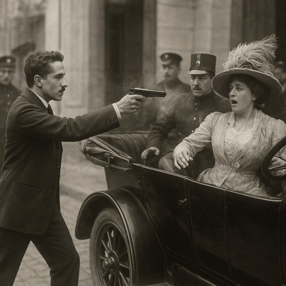 AI generated image of Assassination of Archduke Franz Ferdinand in Sarajevo in 1914, the event that triggered World War I