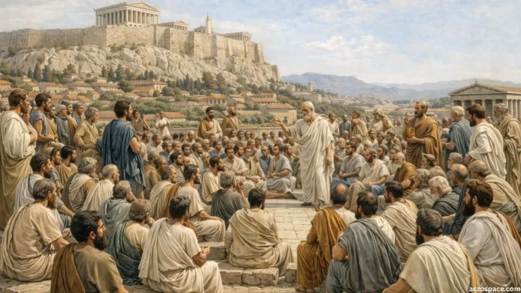 Citizens participating in the Athenian Assembly in ancient Greece