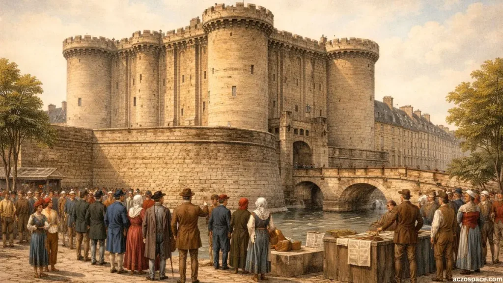 Illustration of the Bastille fortress in Paris during the French Revolution