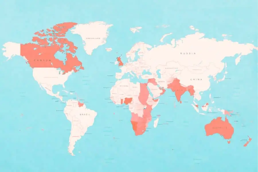 British Empire at its peak showing worldwide dominance and territories