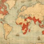 British Empire territories across the world at its peak in the 19th century