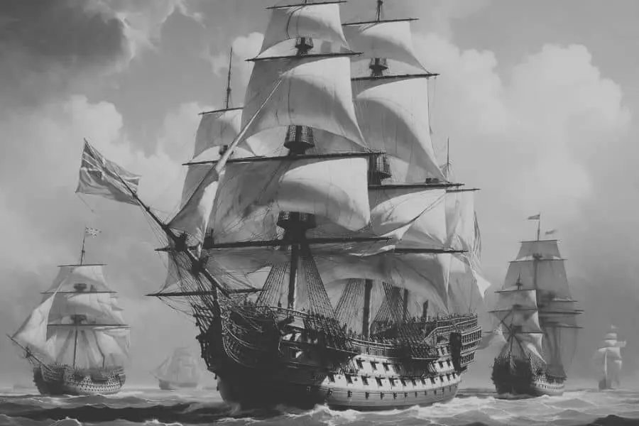 British naval power during the Rise of the British Empire with historic warships