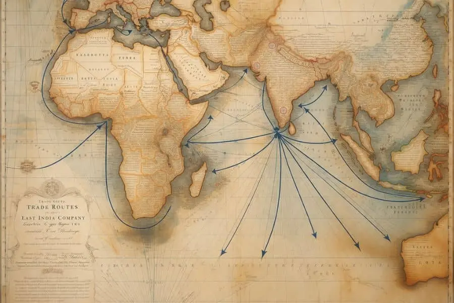 Trade routes during the Rise of the British Empire East India Company network