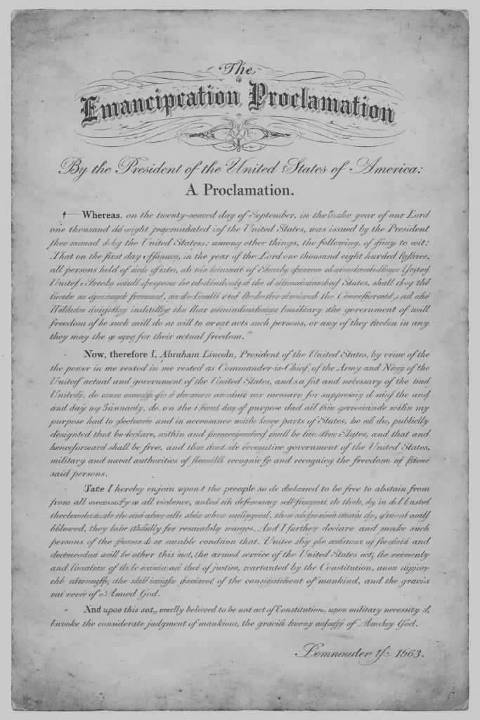 Emancipation Proclamation document in Abraham Lincoln biography