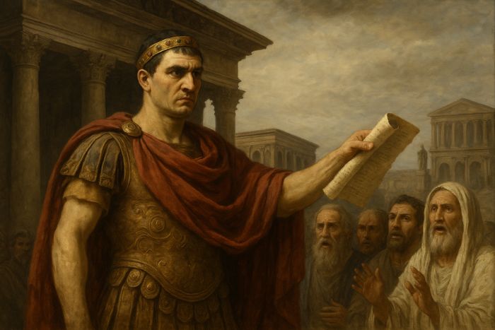 AI generated image of Emperor Theodosius I issuing the decree banning pagan festivals, marking the end of the ancient Olympic Games in 393 CE