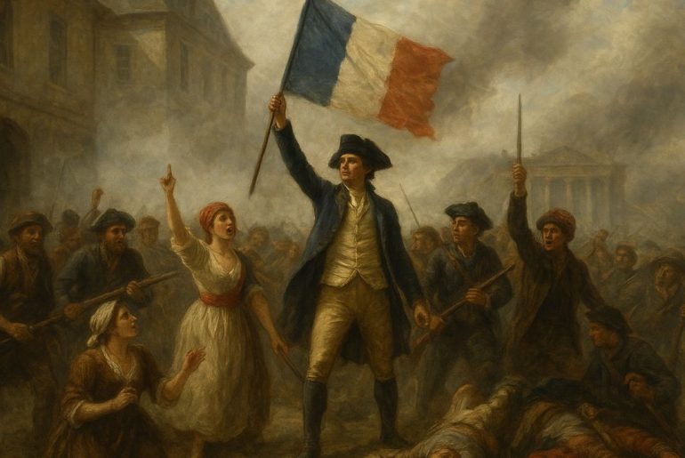 French Revolution 1789: Causes, Events & Impact AI generated image of French Revolution 1789 uprising in Paris with citizens waving the French flag and demanding liberty