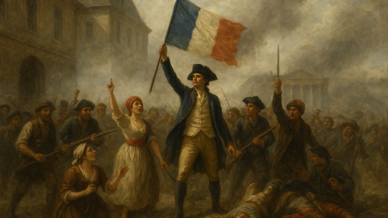 French Revolution 1789: Causes, Events & Impact AI generated image of French Revolution 1789 uprising in Paris with citizens waving the French flag and demanding liberty