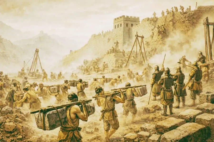 Great Wall of China history ancient construction workers illustration