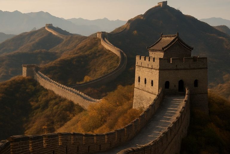 The Great Wall of China: History, Culture & Engineering AI generated image of The Great Wall of China stretching across mountains, showcasing ancient engineering and cultural heritage