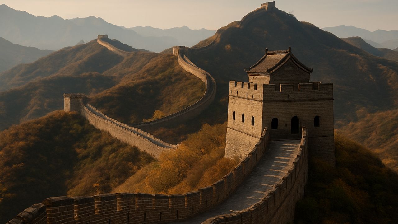 The Great Wall of China: History, Culture & Engineering AI generated image of The Great Wall of China stretching across mountains, showcasing ancient engineering and cultural heritage