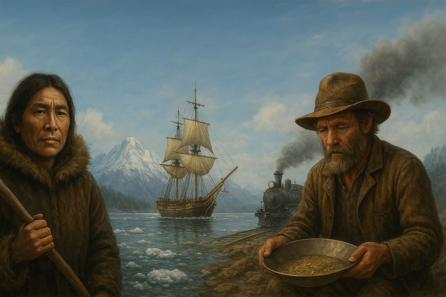 History of Alaska AI generated image of Scenic view of Alaska’s mountains and wilderness representing its rich history and heritage