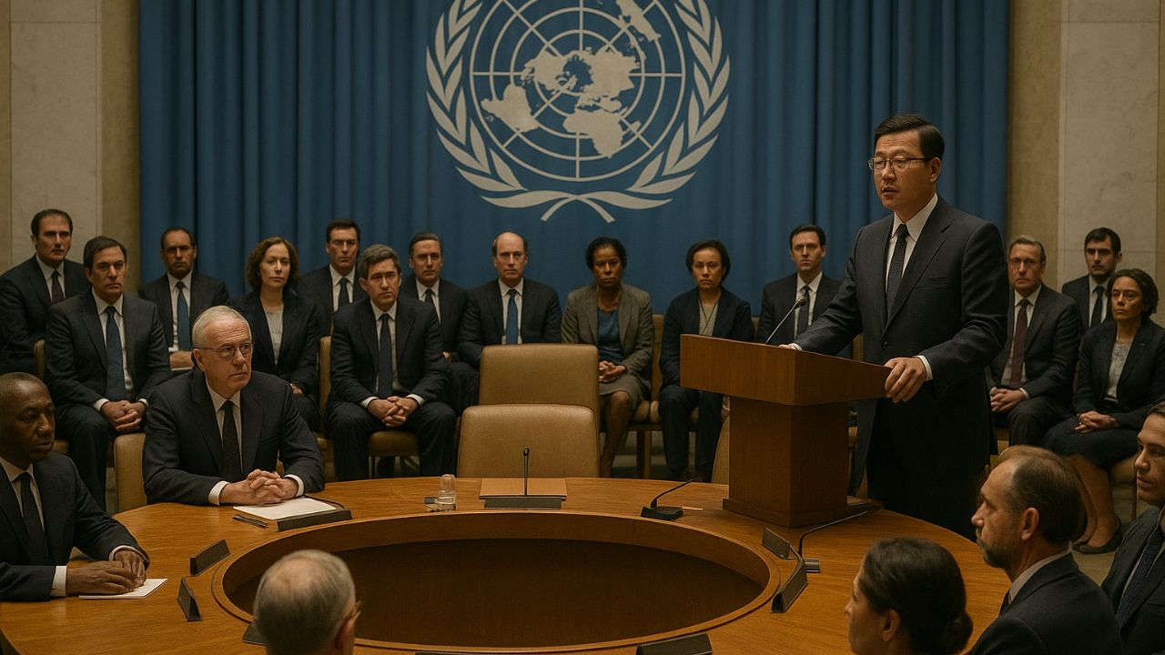 History of the United Nations AI generated image of Delegates addressing a United Nations conference discussing global peace and international cooperation