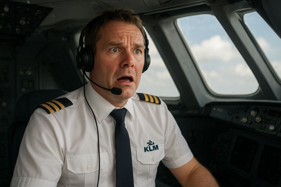 AI generated image of KLM Captain Jacob van Zanten in the cockpit during the Tenerife Airport disaster confusion