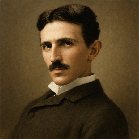 AI generated image of Realistic portrait of Nikola Tesla, highlighting his biography, inventions, challenges, and legacy