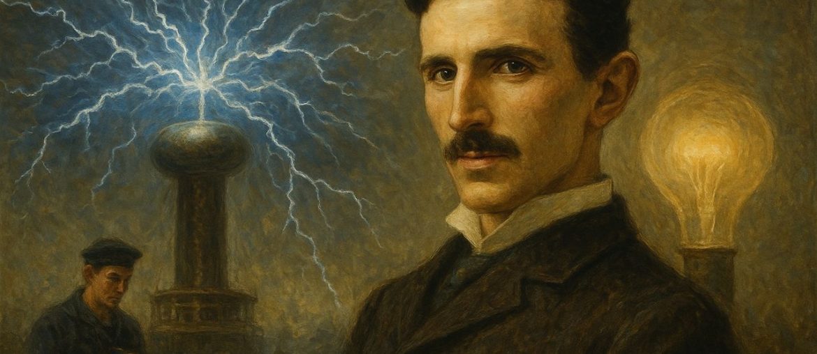 Nikola Tesla: The Genius Who Electrified the World AI generated image of Portrait of Nikola Tesla with electric sparks and inventions symbolizing his groundbreaking work in electricity and innovation