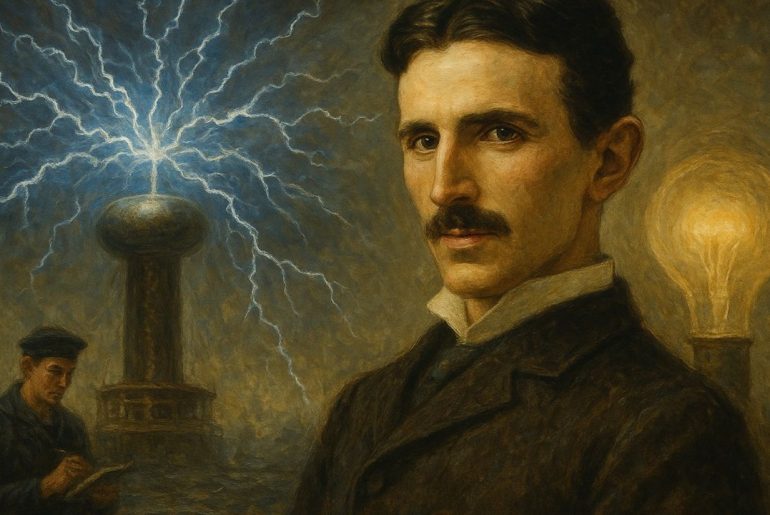 Nikola Tesla: The Genius Who Electrified the World AI generated image of Portrait of Nikola Tesla with electric sparks and inventions symbolizing his groundbreaking work in electricity and innovation