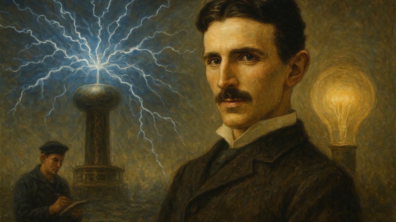 Nikola Tesla: The Genius Who Electrified the World AI generated image of Portrait of Nikola Tesla with electric sparks and inventions symbolizing his groundbreaking work in electricity and innovation