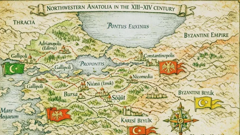 Map showing how the Ottoman Empire rose from a small principality in Anatolia
