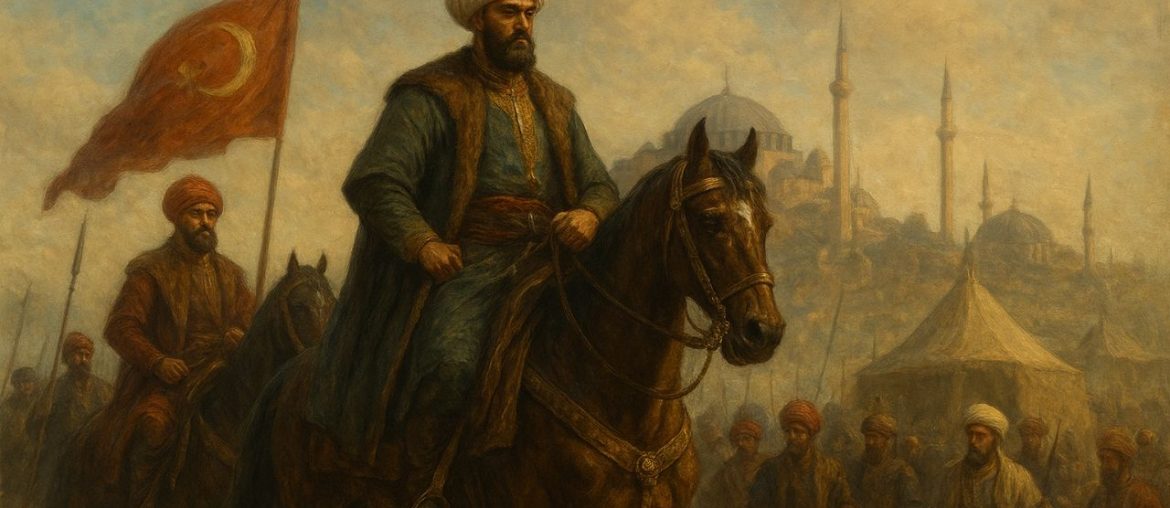 AI generated iamge of Ottoman soldiers and a leader on horseback symbolizing the rise of the Ottoman Empire from a small principality to a powerful empire