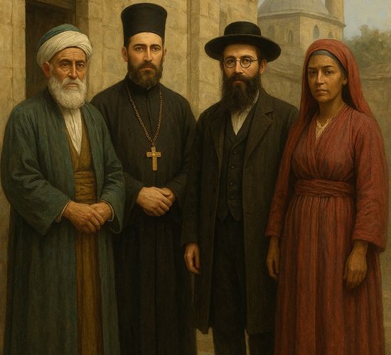 AI generated image of Muslims, Christians, and Jews living together under the Ottoman millet system showing cultural and religious diversity