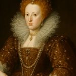 AI generated image of Portrait of Queen Elizabeth I of England wearing a royal gown and pearls