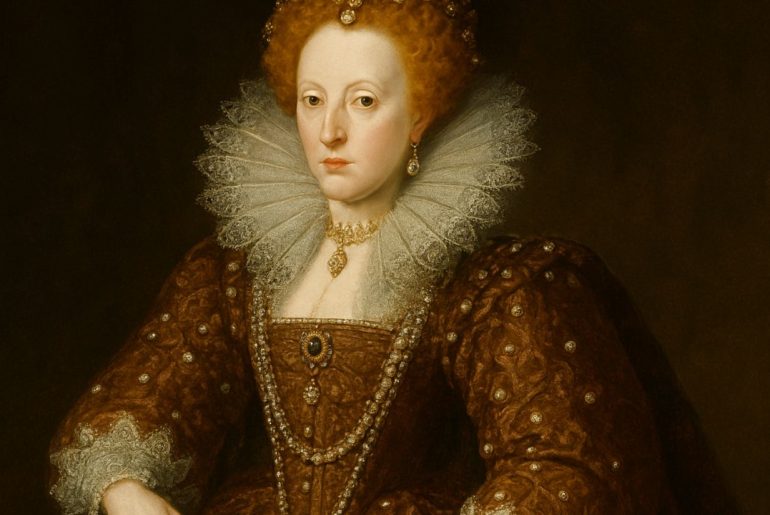 Queen Elizabeth I: England’s Influential Virgin Queen AI generated image of Portrait of Queen Elizabeth I of England wearing a royal gown and pearls