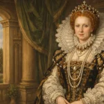 Portrait illustration of Queen Elizabeth I of England in Elizabethan royal attire