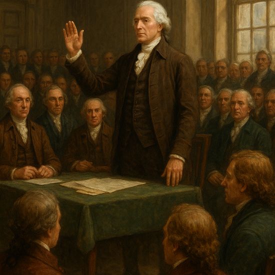 AI generated image of 18th century revolution assembly where leaders declared governments must be based on the will of the people, inspiring modern constitutions