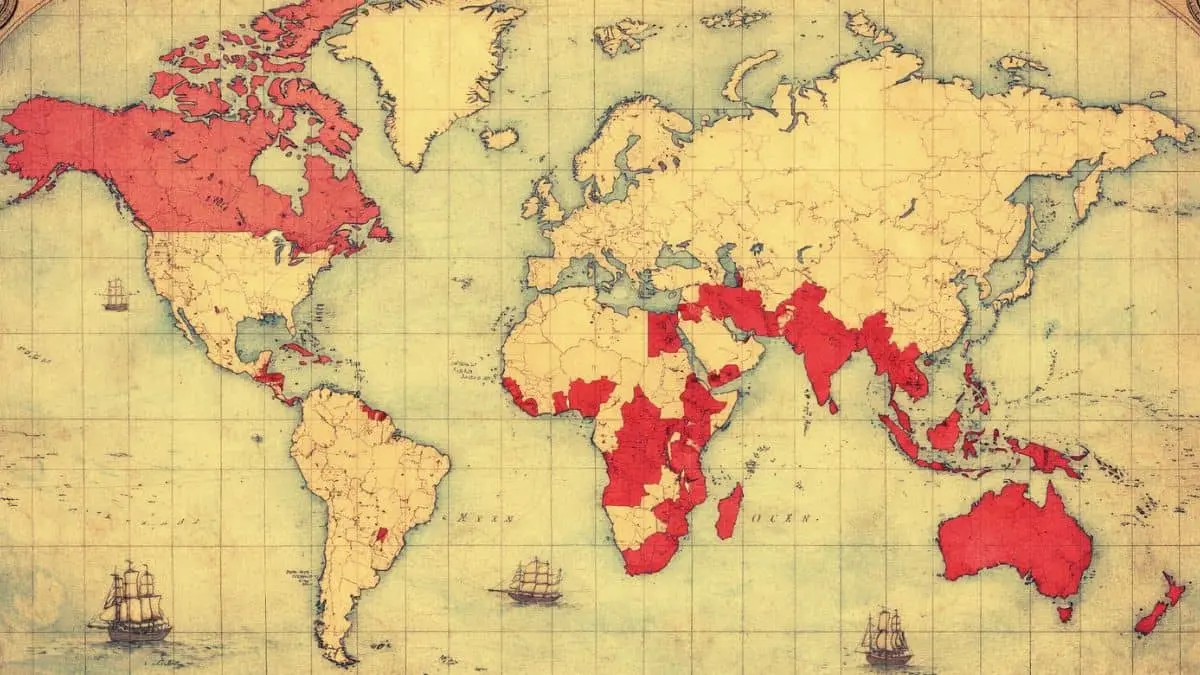 Rise of the British Empire global map showing colonial expansion across continents