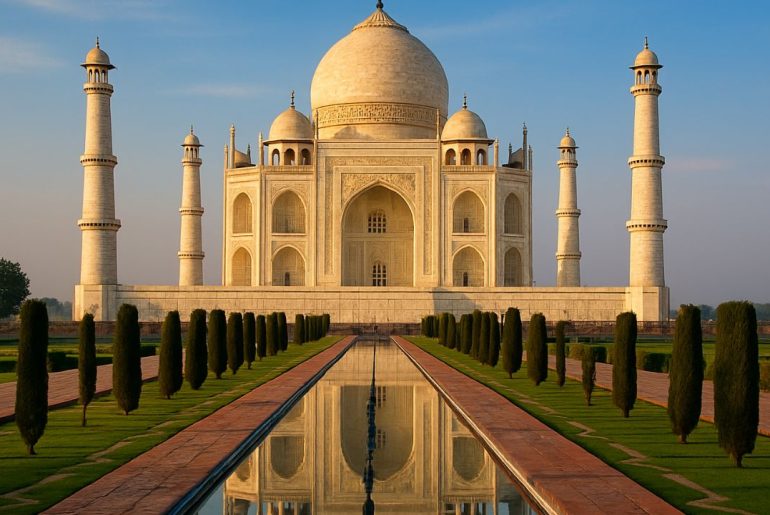 Taj Mahal in India: A Monument of Eternal Love AI generated image of Taj Mahal in India, a symbol of eternal love and architectural beauty