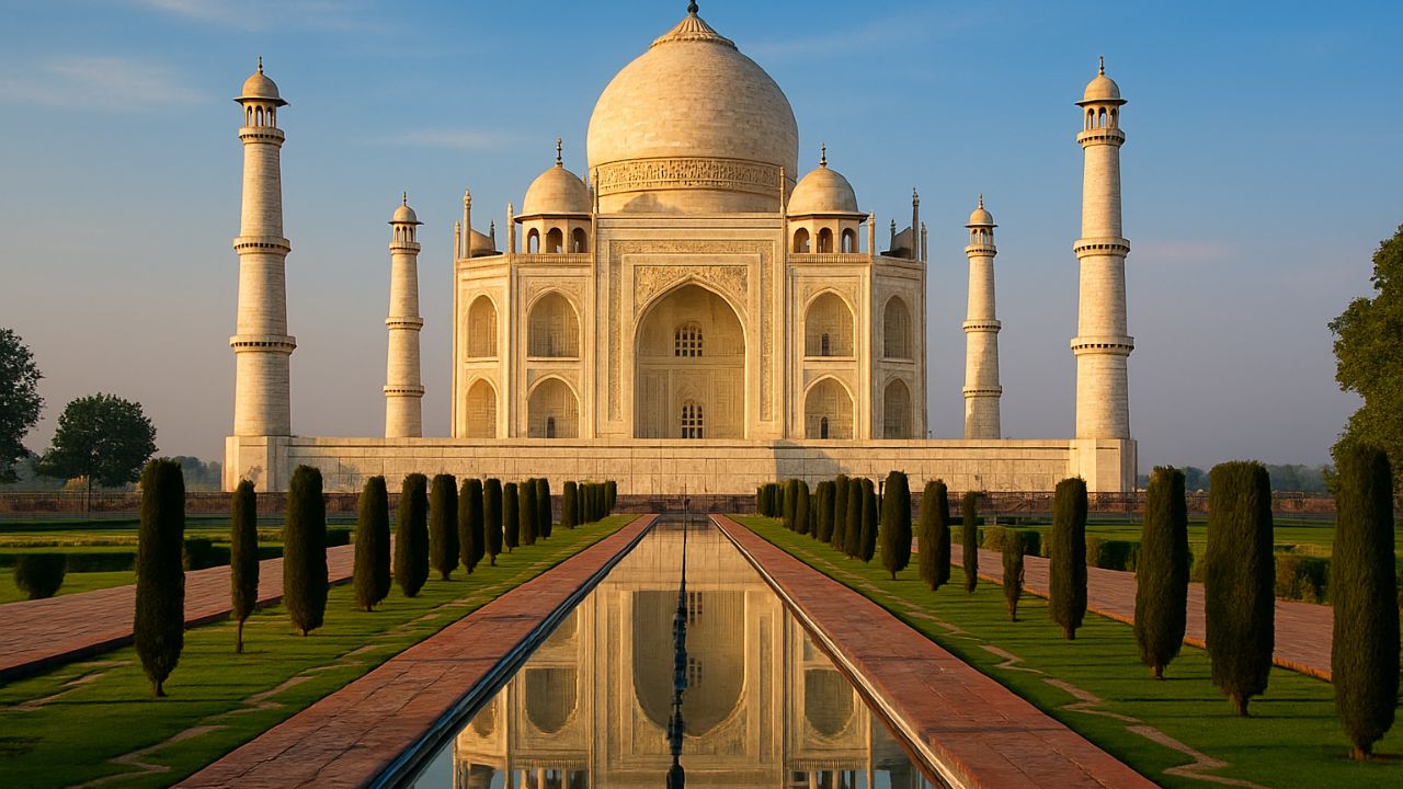 Taj Mahal in India: A Monument of Eternal Love AI generated image of Taj Mahal in India, a symbol of eternal love and architectural beauty