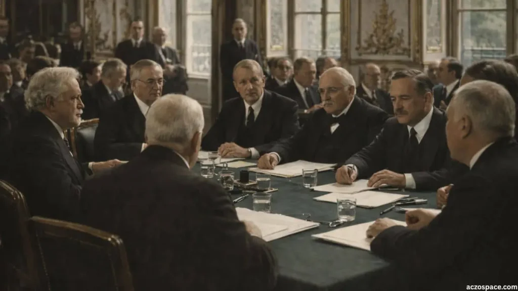 The Treaty of Versailles peace negotiations in 1919