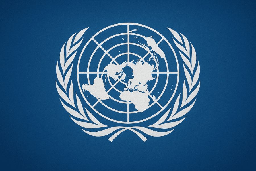 AI generated image of United Nations logo symbolizing global cooperation, history, structure, achievements, and challenges in international affairs