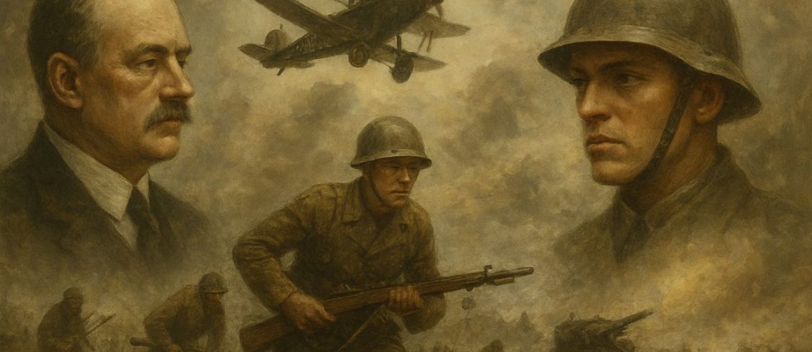 AI generated image of World War I soldiers in battle trenches symbolizing global conflict, sacrifice, and historical change