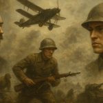 AI generated image of World War I soldiers in battle trenches symbolizing global conflict, sacrifice, and historical change