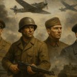 AI generated image of World War II soldiers and tanks on the battlefield representing global powers and the fight for freedom