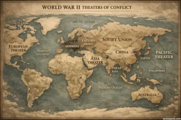 World map showing the global scale of World War II between 1939 and 1945