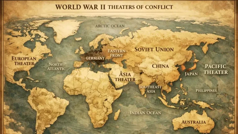 World map showing the global scale of World War II between 1939 and 1945