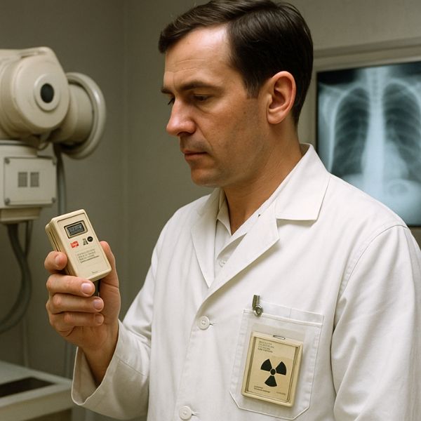 AI generated image of Radiologic technologist checking radiation levels with a dosimeter in a medical lab