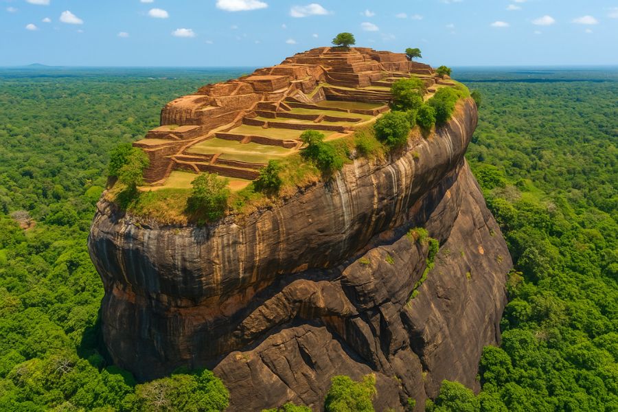 AI generated image of Aerial view of Sigiriya ancient rock fortress in Sri Lanka