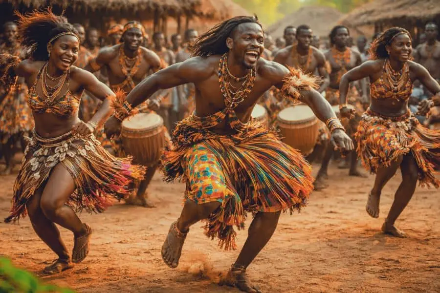 African cultural dance with traditional music and rhythmic drumming