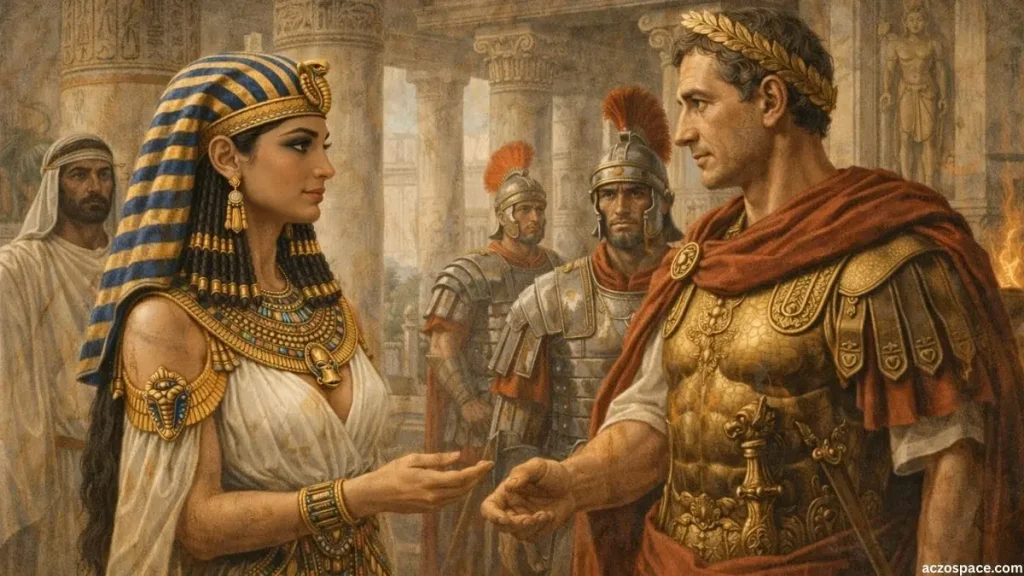 Cleopatra and Mark Antony forming a political alliance
