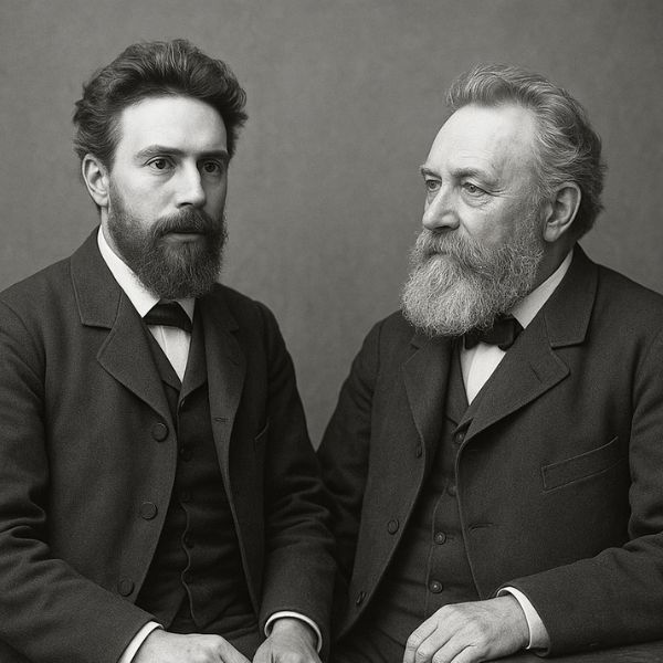 AI generated image of Wilhelm Roentgen with his mentor August Kundt at Zurich Polytechnic Institute, 1869