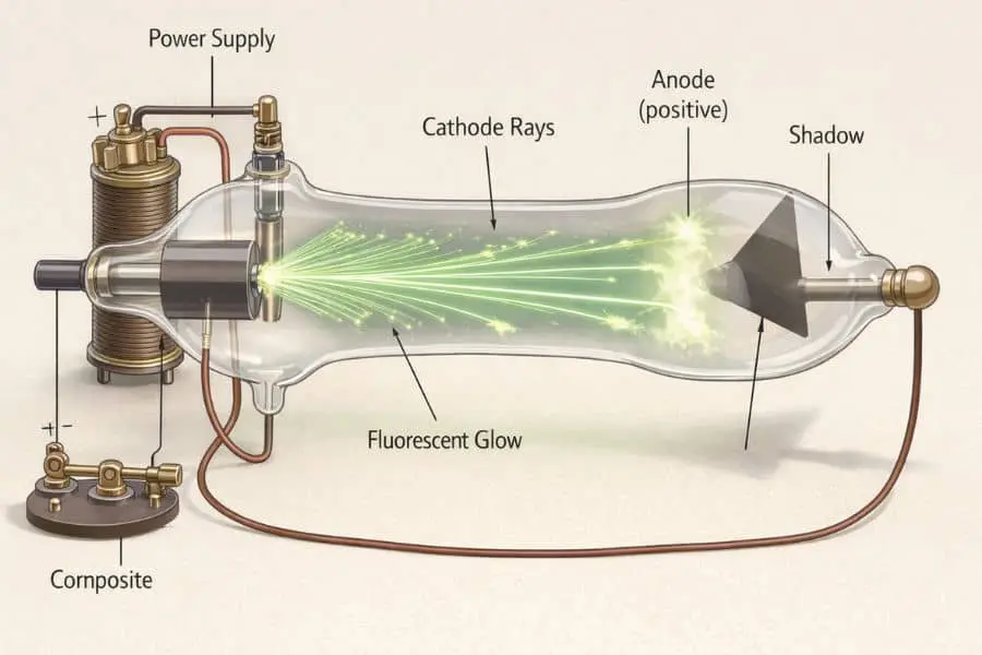X-ray discovery story Crookes tube experiment diagram showing ray emission 